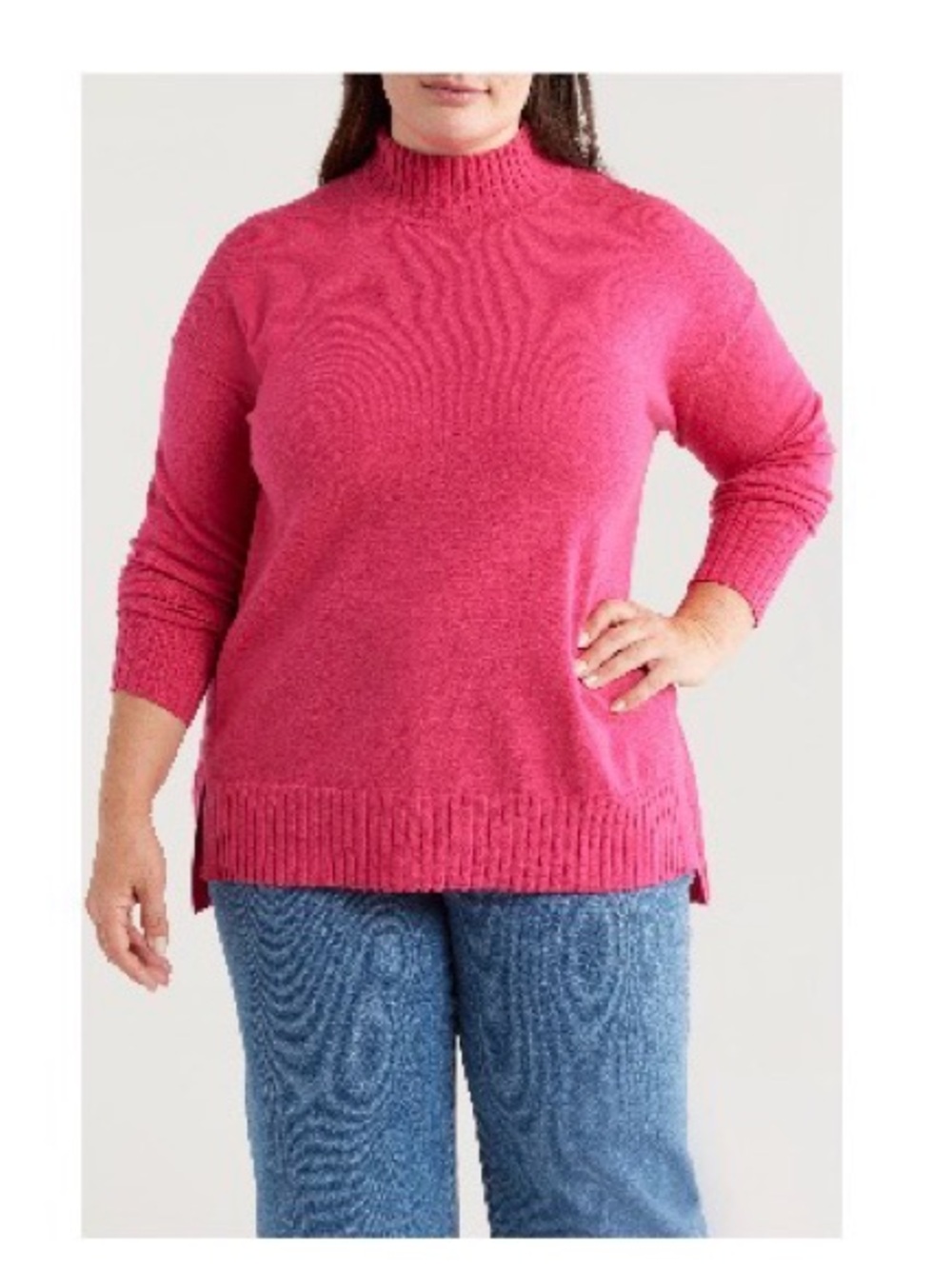 Nordstrom Caslon Hot Pink Ribbed Cowl-Neck Tunic Sweater